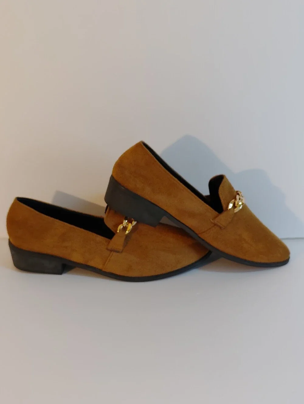 Men's Tan Suede Loafers with Gold Chain